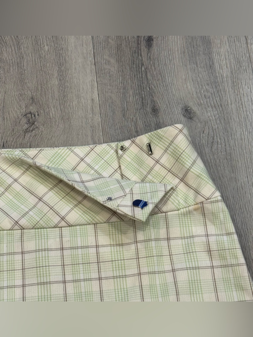 Aritzia Sunday Best Sundeh Pastel Green & Cream Plaid Mini Skirt - Picture 3 of 6